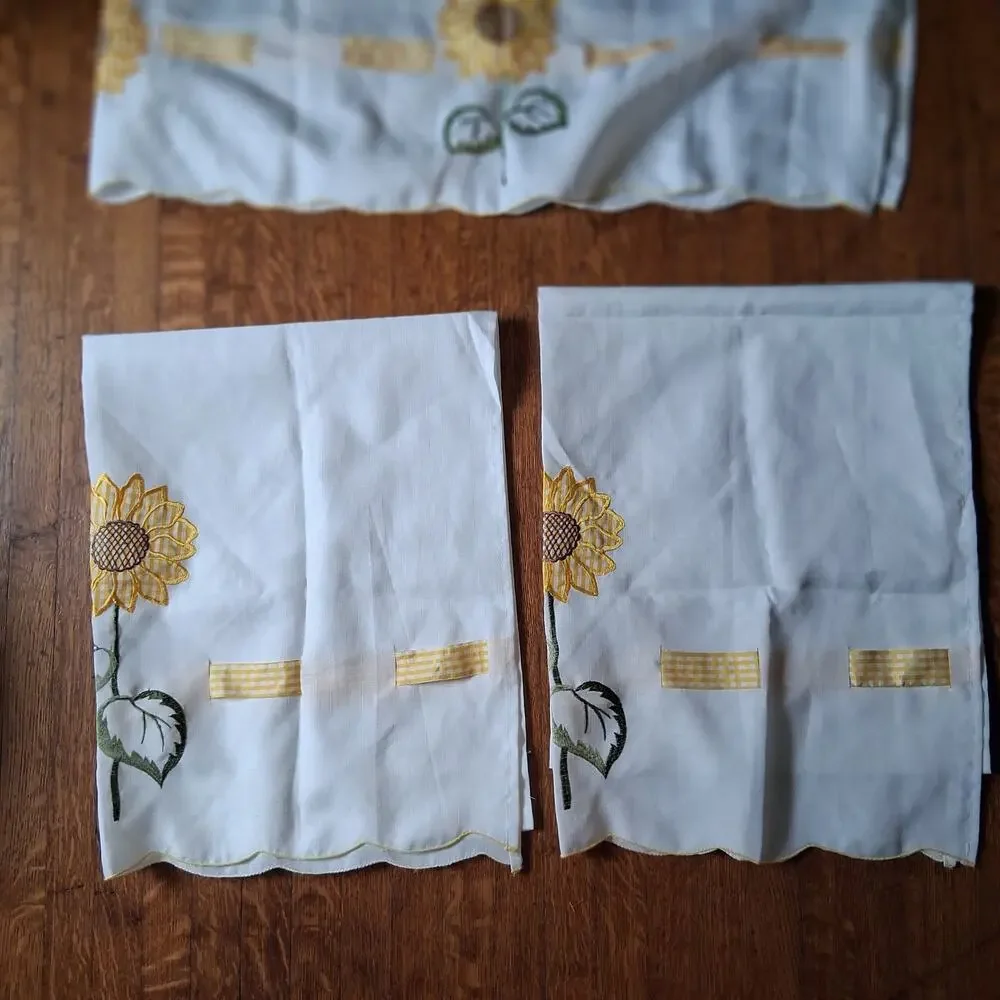 vintage sunflower curtains 3 pieces valance cafe curtains white yellow gingham